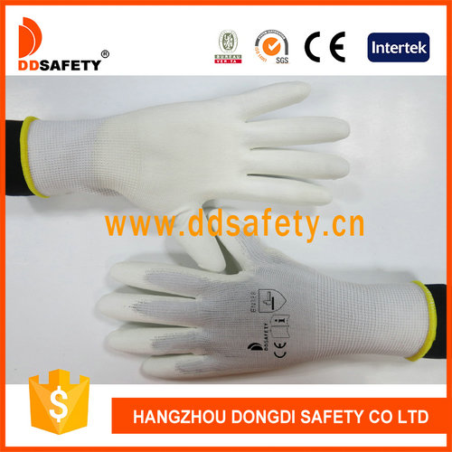 White nylon with white PU glove White nylon with white PU glove